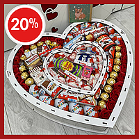 Подарочный handmade премиум бокс для женщины на 8 марта Мега Сердце с конфетами, тематические подарки