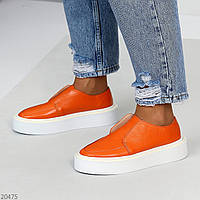 Стильные женские кожаные оранжевые лоферы весенние туфли Натуральная кожа Весна Осень
