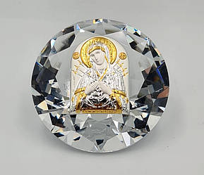 Срібна ікона Семистрільна Божа Матір 6,1х6,1 в кришталі, що має форму кристалу