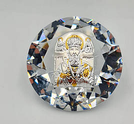 Ікона Миколая Чудотворця срібна в кришталі 6,1х6,1 см