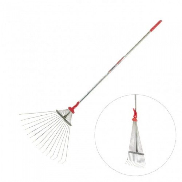 Граблі віялові 15 прутів, металева ручка, регулювання ширини 20-65 см INTERTOOL FT-3008