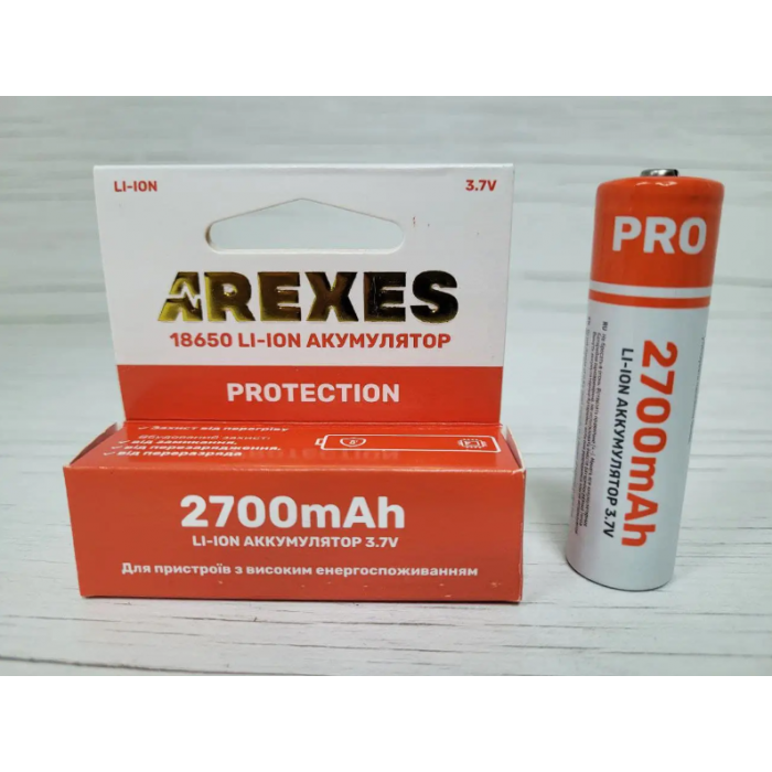 Акумулятор Arexes 18650 Li-Ion 2700 mAh, 3.7v із захистом Червоний