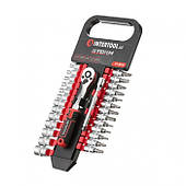Набір головок 1/4" 4-14 мм, TORX, PH, HEX, SL, подовжувач, ручка з храповим механізмом 72 зуби, 28 од.