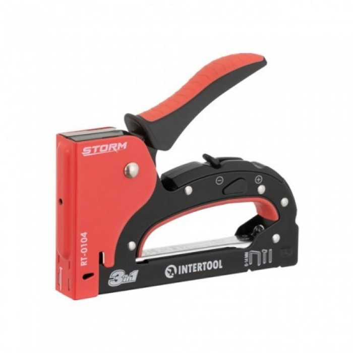 Степлер будівельний 3 в 1, під скобу 11.3*0.7*6-14 мм, цвях 14 мм, шпилька 14 мм. INTERTOOL RT-0104, фото 1