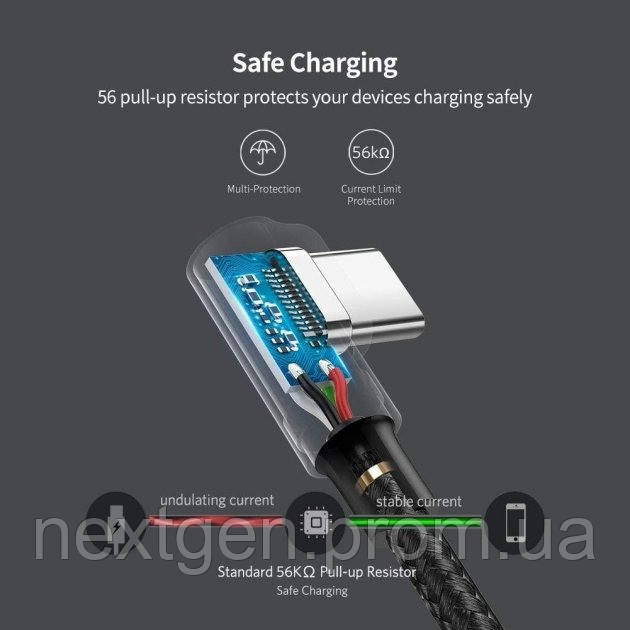 Угловой кабель Ugreen Angled USB 2.0 A to Type-C US176 20857 2 м Черный KN, код: 7930117 - фото 9 - id-p2113034158