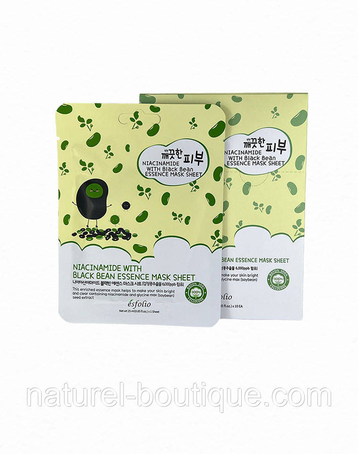 Маска тканинна для обличчя Esfolio Pure Skin з ніацинамідом і екстрактом чорних бобів, фото 1