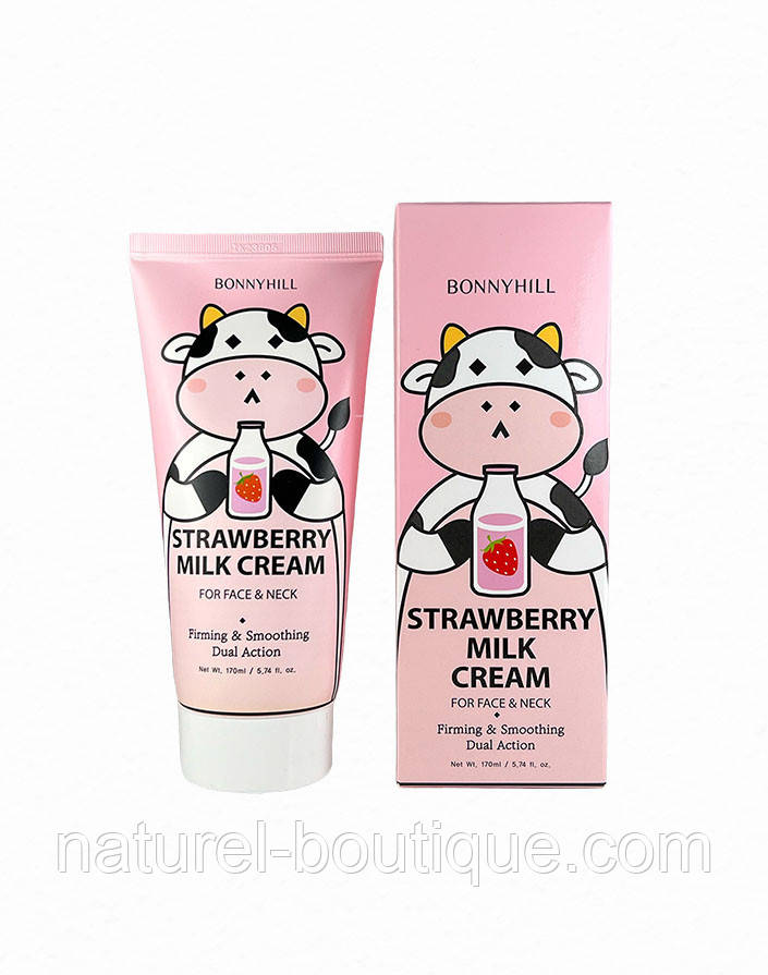 Крем BONNYHILL для обличчя та шиї Strawberry Milk з екстрактом полуниці та молока 170 мл