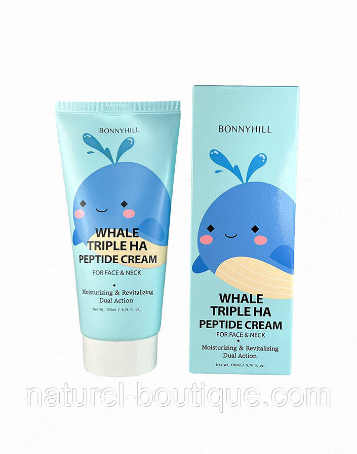 Крем BONNYHILL для обличчя та шиї Whale Triple HA Peptide з гіалуроновою кислотою і пептидами 170 мл