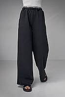 Трикотажные женские брюки с двойным поясом - черный цвет, M (есть размеры) kr