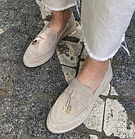 Жіночі лофери Loro piana, замшеві туфлі лоро піана мокасини беж замша