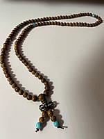 Мужские бусы из дерева 66см Стильное мужское ожерелье Цвет: светло коричневый (с добавлением бирюзы) ЗК