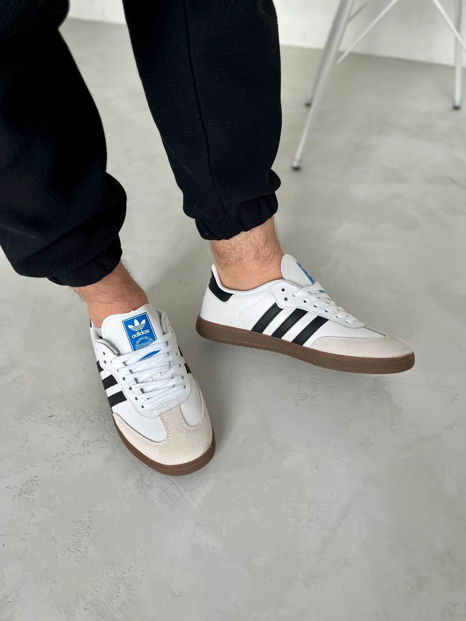 Чоловічі шкіряні кросівки Adidas samba біл, чоловічі повсякденні кеди Адідас білі. Чоловіче взуття