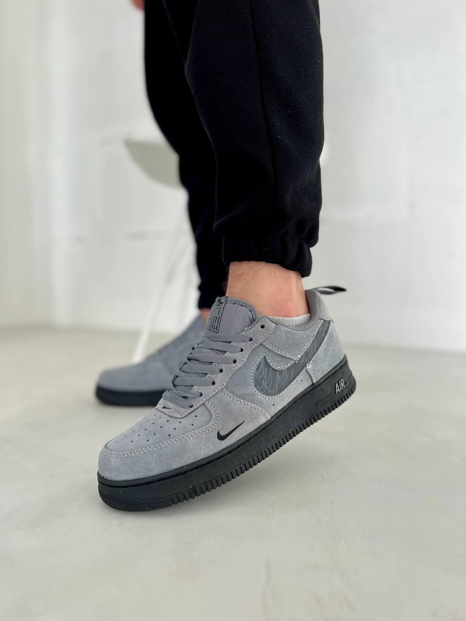 Чоловічі замшеві кросівки Nike force сер, чоловічі кеди Найк сірі, Чоловіче взуття