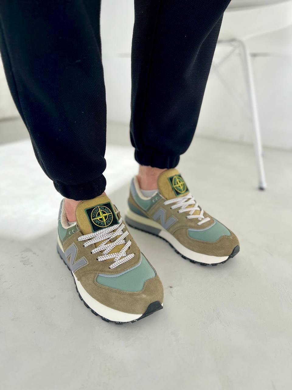 Чоловічі кросівки New Balance stone island, кеди Нью Беленс хакі. Чоловіче взуття