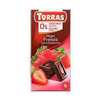 Чорний шоколад з полуницею Torras 75г без цукру та глютену