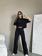 Жіночий базовий прогулянковий костюм Найк рубчик двійка футболка та з високою талією палаццо Nike VV
