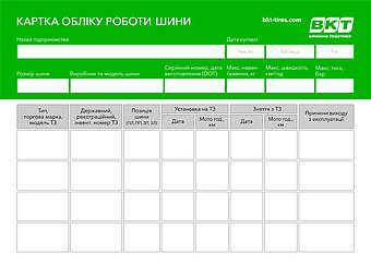 Картка обліку ходимості шин BKT