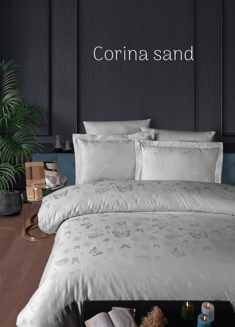 Постільна білизна First Choice сатин жакард сімейний розмір Corina sand, фото 1