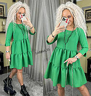 Модное короткое платье "Колокольчик" свободного кроя однотонное (Размеры 42,44), Зеленое