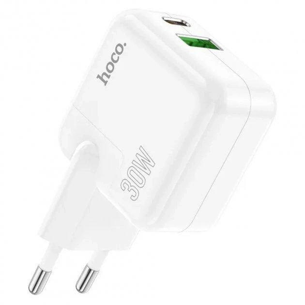 Адаптер мережний HOCO Lucky dual-port charger C111A | 1USB/1Type-C 30W/3A PD/QC| зарядний блок швидка зарядка