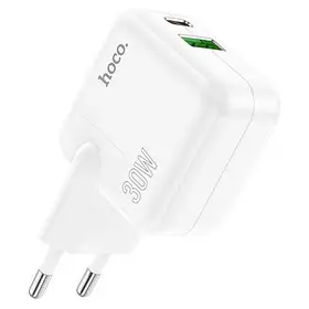 Адаптер мережний HOCO Lucky dual-port charger C111A | 1USB/1Type-C 30W/3A PD/QC| зарядний блок швидка зарядка