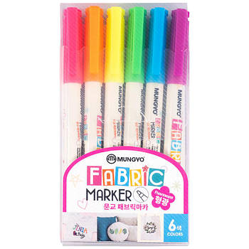 Маркери для світлої тканини MUNGYO набір 6шт Флуоресцентні відтінки FMFC6A