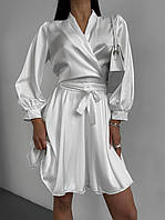 Сатиновое женское мини платье Stileo 02 на запах Smdi8944