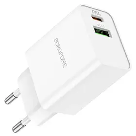 Адаптер мережевий BOROFONE Resource charger BA69A 1USB/1Type-C, 20W/3A, PD/QC| зарядний блок швидка зарядка