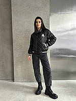Женский стильный базовый стеганный легкий бомбер оверсайз на весну норм и батал женская весенняя куртка Черный, 48