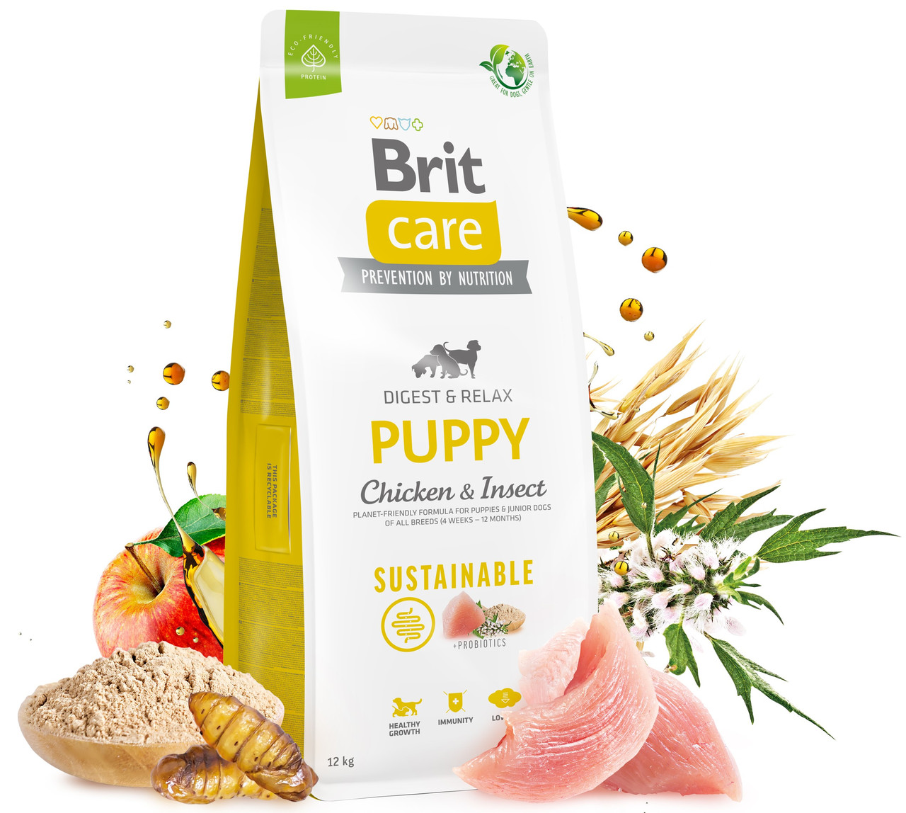 Сухий корм для цуценят і молодих собак усіх порід Brit Care Dog Sustainable Puppy курка комахи 12 кг