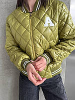 Женский стильный базовый стеганный легкий бомбер оверсайз на весну норм и батал женская весенняя куртка Яблоко, 52