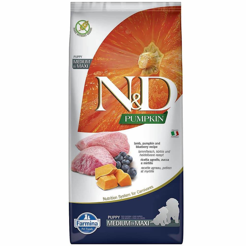 Беззерновий сухий корм Farmina N&D, для цуценят великих та середніх порід, ягня з гарбузом та чорницею, 12 кг