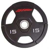 Блины (диски) для штанги, грифа, гантелей полиуретановые LIFE FITNESS GC-80154-15, 51 мм 15 кг, цвет черный