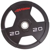 Блины (диски) для штанги, грифа, гантелей полиуретановые LIFE FITNESS GC-80154-20, 51 мм 20 кг, цвет черный