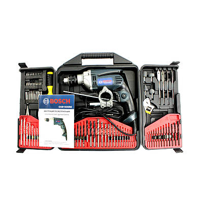 Ударний мережевий дриль Bosch GSB1600RE (870 Вт, 0-2800 об/хв.) з набором інструментів. Ударний дриль Бош