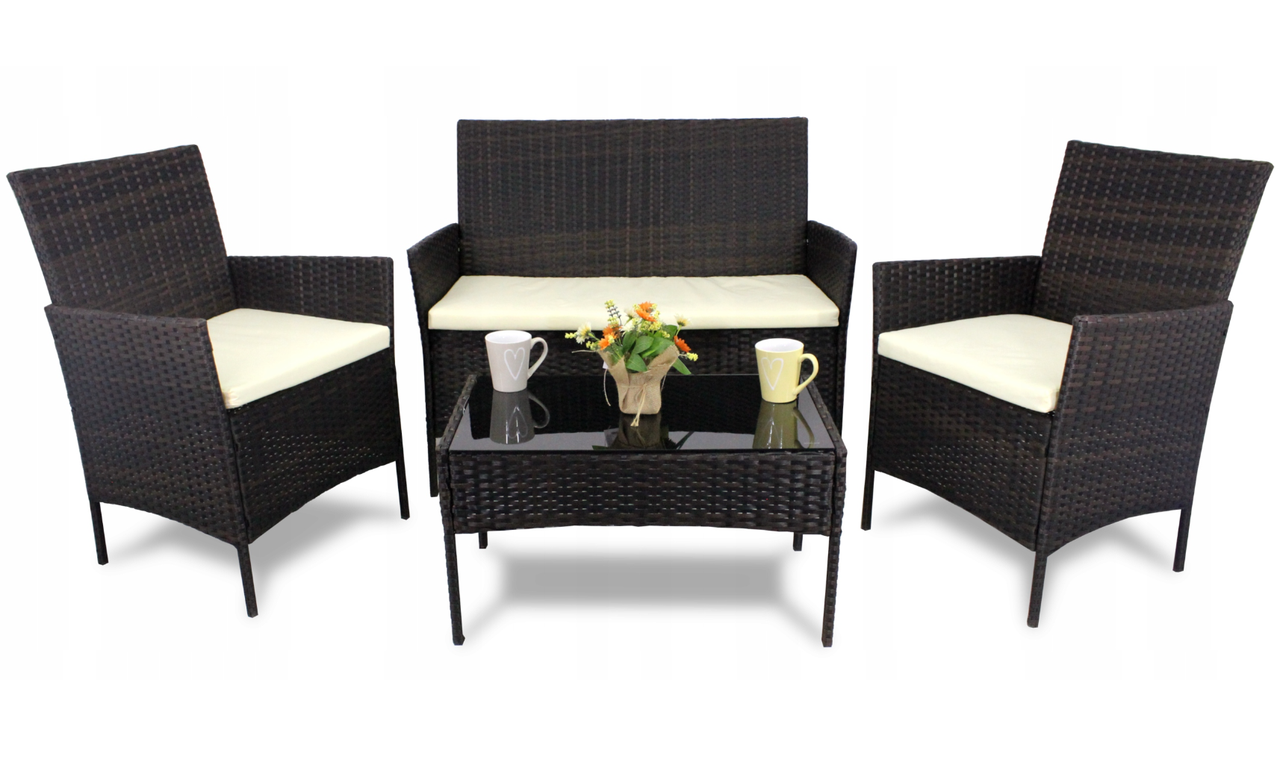 Набір садових меблів з ротангу, диван, два крісла та стіл GardenLine SAD1408 коричневий