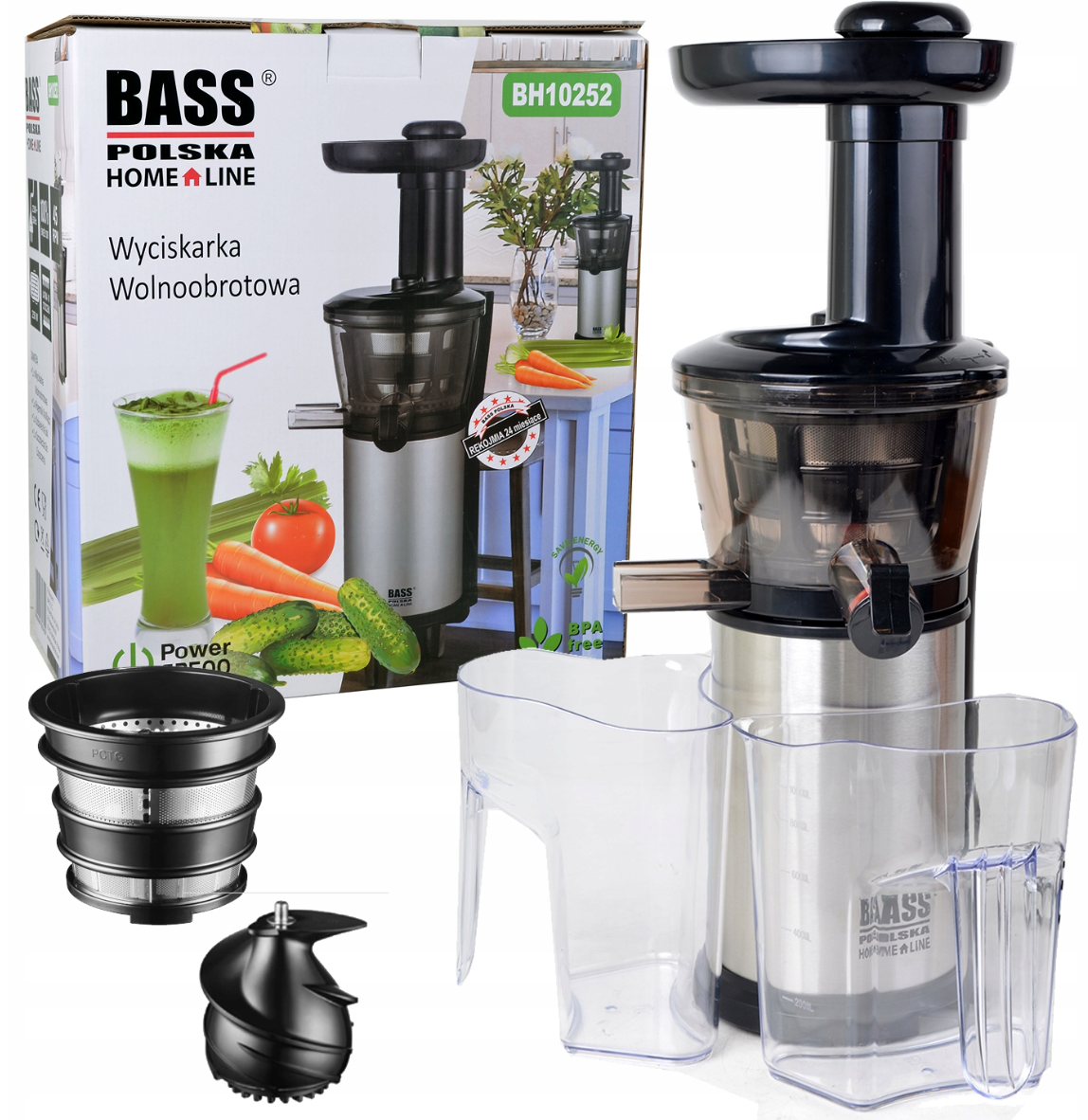 Соковитискач шнековий Bass Polska BH 10252 електрична соковижималка сіра