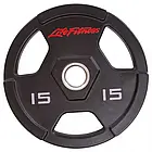 Диски (диски) для штанги, грифа, гантелей поліуретанові LIFE FITNESS GC-80154-15, 51 мм 15 кг, колір чорний