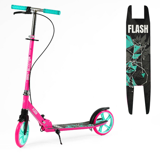 Самокат двоколісний Best Scooter Flash колеса PU 200 мм передній амортизатор ручне гальмо рожевий