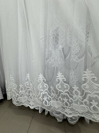Тюль бамбук айворі з вишивкою Keten по низу №1129 на відріз, фото 1