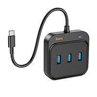 HUB HOCO HB35 Type-C to USB3.0+RJ45 0.2М Easy 4-in-1 Конвертер ХАБ Адаптер перехідник Чорний