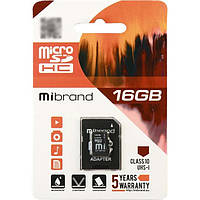 Карта пам'яті Mibrand 16Gb MicroSD SDHC (UHS-1) class 10 (adapter SD) для пристроїв