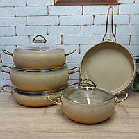Набор посуды с антипригарным покрытием из 9-ти предметов O.M.S. Collection 3024-IND-Crem - Lux-Comfort