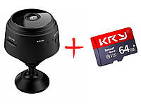 Мини камера видеонаблюдения WiFi A9 Mini microSD 64Gb с записью для безопасности дома 1080p