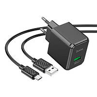 Зарядне мережеве Hoco CS12A USB 18W QC3.0 швидка зарядка + кабель USB to MicroUSB для телефона/смартфона для