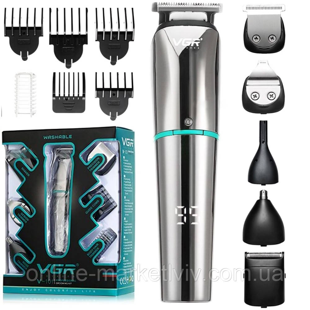 Машинка для стрижки 6в1 VGR V-101 / Акумуляторний триммер для волосся з насадками / Тример для стрижки, фото 1