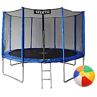 Батут дитячий з сіткою та драбинкою 374 см Atleto синій + подарунок м'ячик (42400458)