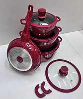 Красивый набор кастрюль для индукционной плиты, посуда с гранитным покрытием, кастрюли посуда для индукциии