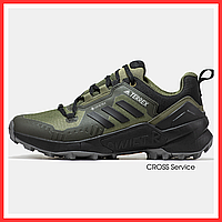 Кроссовки мужские и женские Adidas Terrex Swift R3 Gore-Tex Khaki Black /Адидас Терекс гор-текс хаки черные 43