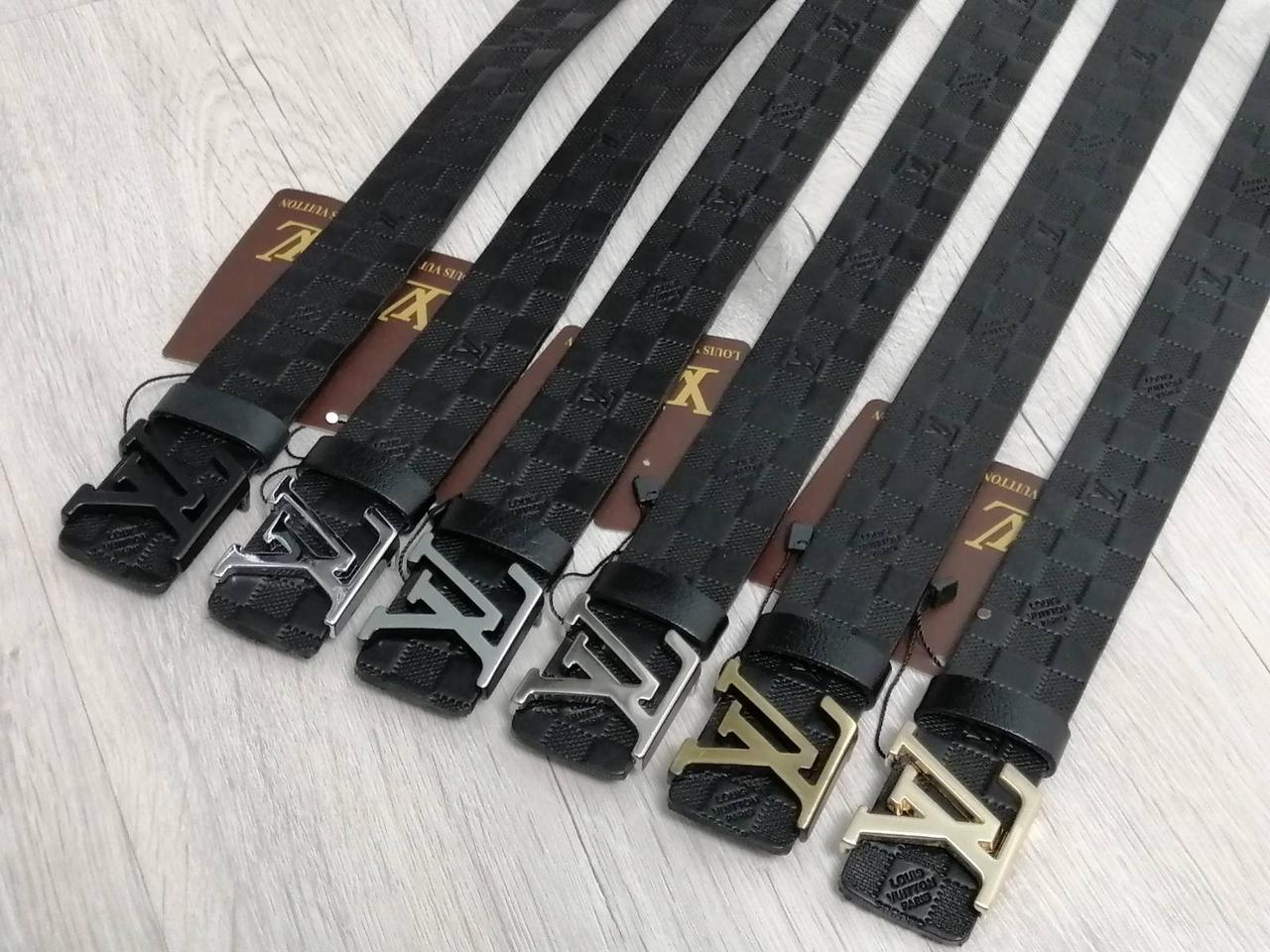 Чоловічий ремень блючний з натуральної шкіри (чорний) Louis Vuitton | пряжка класична
